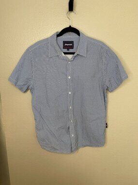 Aeropostale Mens Blue White Short Sleeve Button-Down Shirt Large 100% cotton